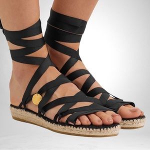 Alighieri The Lion Black Satin Wrap Espadrilles  Sandals Size 40 wraparo…